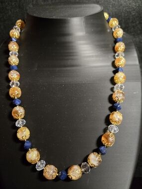 Artisan Faceted Dumortierite And Citrine Necklace